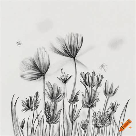 Pencil Drawing Of A Blooming Spring Meadow On Craiyon