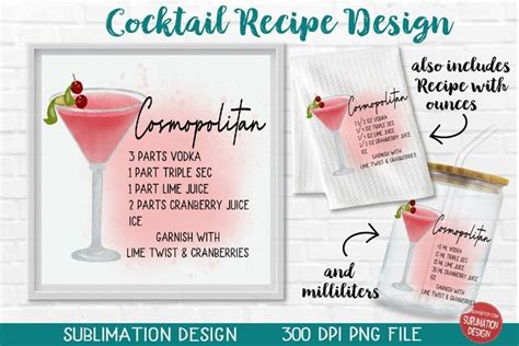 Cosmopolitan Cocktail Recipe Sublimation Kitchen Printable