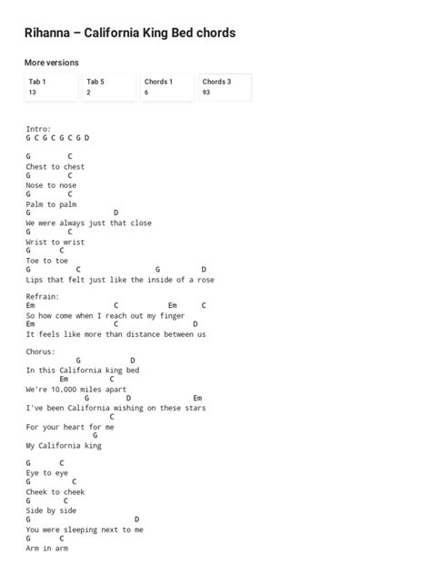 California King Bed Chords Ver. 3 With Lyrics by Rihanna For Guitar and Ukulele at Guitaretab | PDF