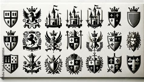 Medieval-Inspired Coat of Arms Icon Collection Stock Illustration ...