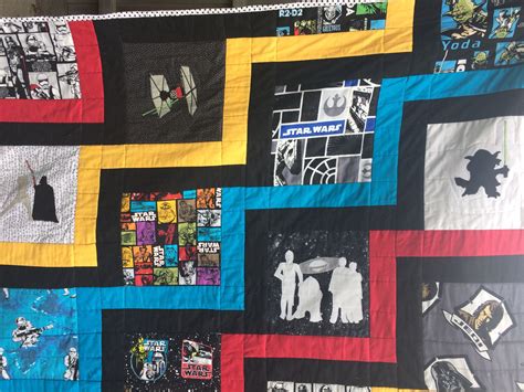 Close Up Of Appliqué Panels On Star Wars Quilt Star Wars Quilt