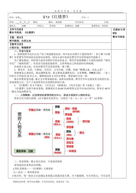 整本书阅读《红楼梦》导读学案 2020—2021学年统编版高中语文必修下册21世纪教育网 二一教育