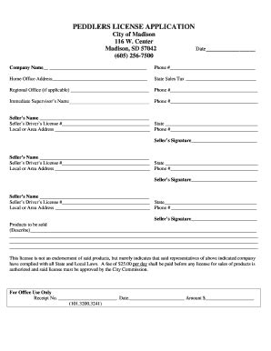 Fillable Online Peddlers License Application Madison Fax Email Print