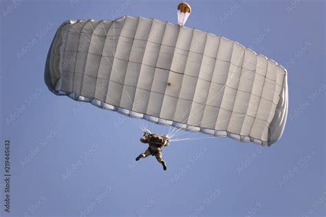 Parachutist With His Rectangular Ram Air Parafoil A Textile Airfoil With An Aerodynamic Cell