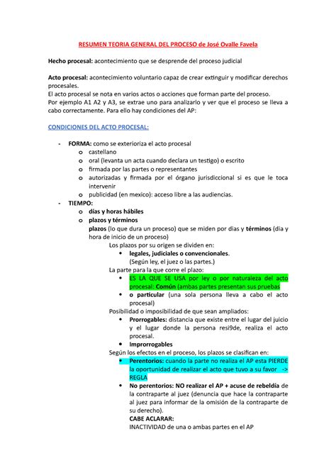 Resumen Teoria General DEL Proceso de José Ovalle Favela RESUMEN