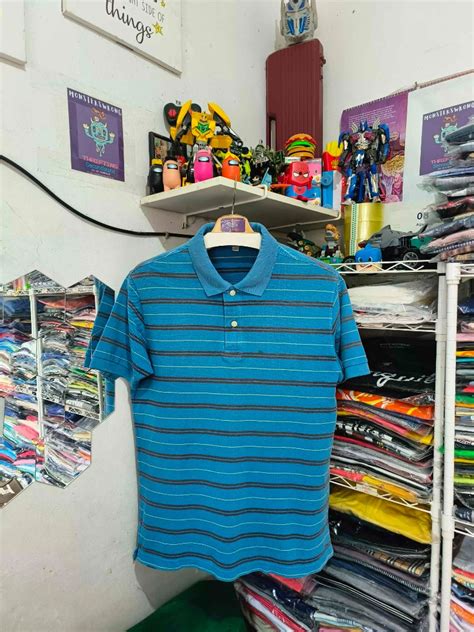 Kaos Polo Uniqlo Biru Garis Garis Putih Marun M On Carousell