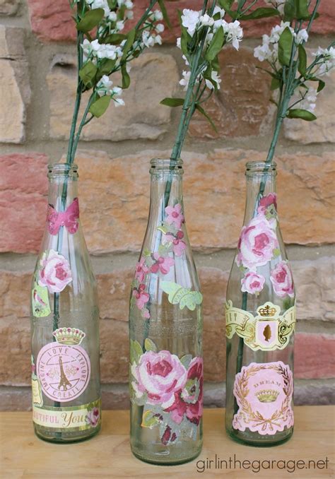 Decoupaged Bottles For Spring Spring Decor Diy Spring Diy Upcycle