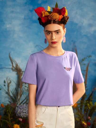 Frida Kahlo X SHEIN X Designer Leslie Samano Camiseta Figura E Estampas