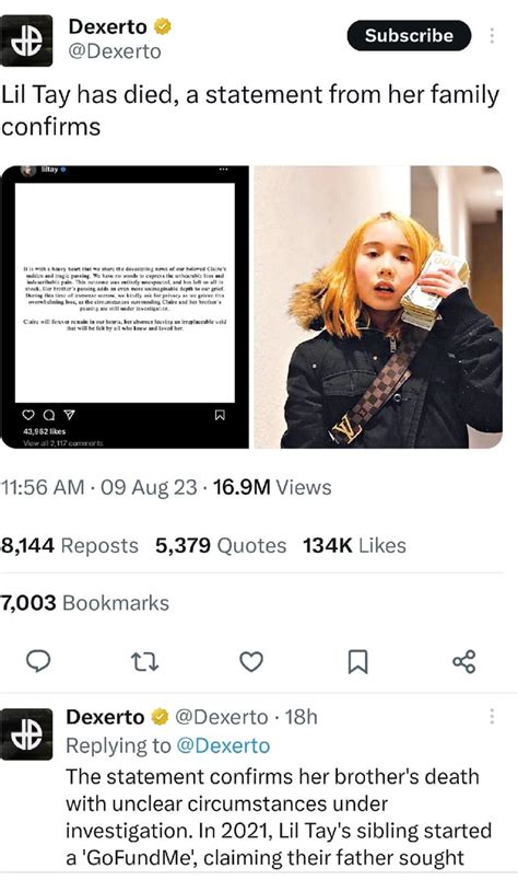 Dexerto Dexerto Subscribe I Lil Tay Has Died A Statement From Her