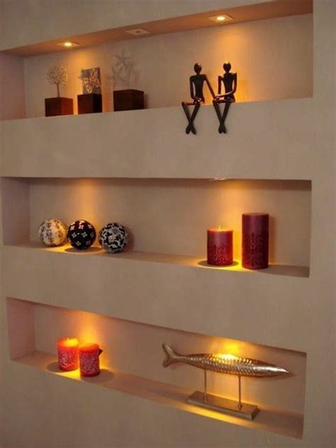 Modern Wall Niches Shelves Design Ideas LED Lights Wall Cube Shelves