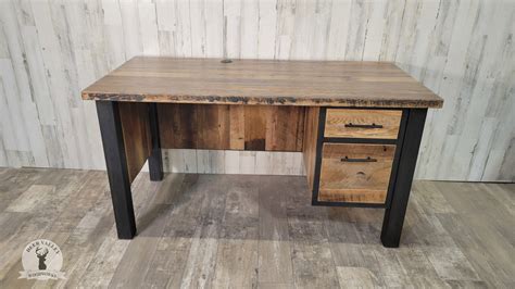 The "Tina" Barnwood Straight Desk With Drawers | Deer Valley Woodworks