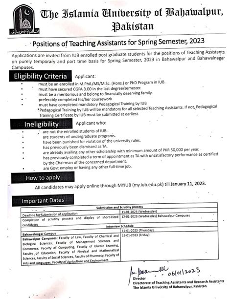 Positions Of Teaching Assistants For Spring Semester 2023 In The