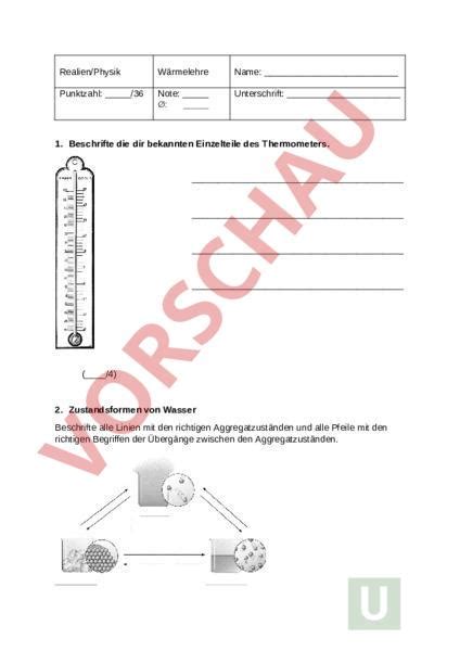 Arbeitsblatt Wärmelehre Physik Wärmelehre