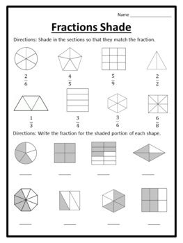 Shading Fractions Worksheets Shading Fractions Shaded Fractions Worksheets Shade