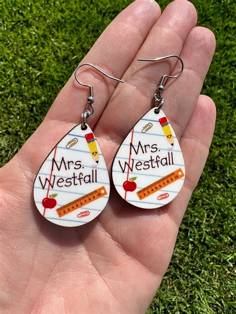 Personalized Teacher Earrings Notebook Classroom Earrings Etsy