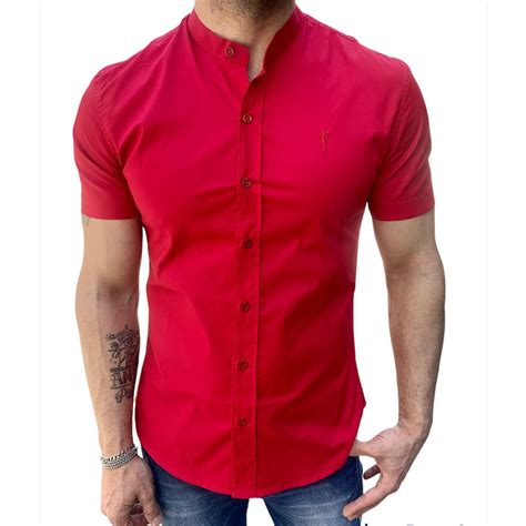 Camisa Masculina Slim Manga Curta Gola Padre Zip Off Shopee Brasil