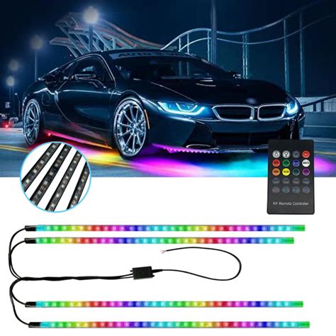 車 車用 RGB LEDテープライト アンダーライト 4本セット サウンドセンサー 内蔵 フルカラー 防水 IP65フラッシュ リモコン