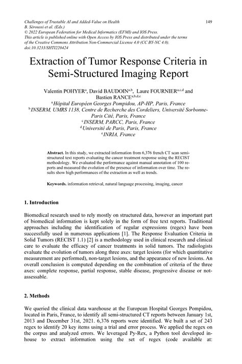 Pdf Extraction Of Tumor Response Criteria In Semi Structured Imaging