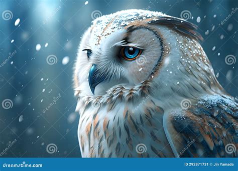 Snowy Owl With Blue Eyes In Snowy Forest 3d Illustration Stock