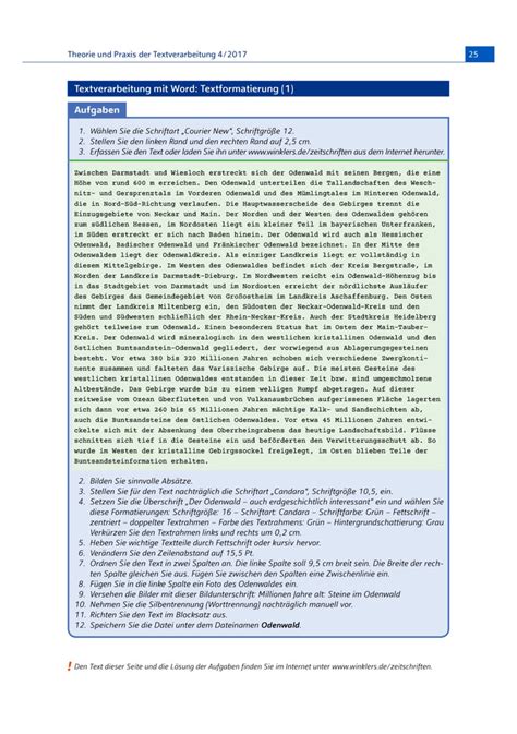 Textverarbeitung Mit Word Textformatierung Aufgabenblatt Westermann
