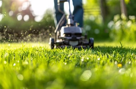 Premium Photo | Lawn mower on the grass mowing the grass mowing the lawn