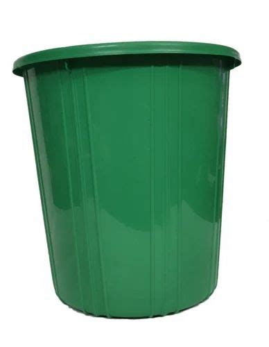 Cylindrical Open Top Green Plastic Dustbin For Home Capacity L At