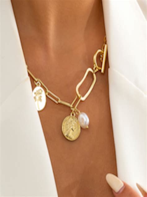 Buy Yellow Chimes Gold Toned White Gold Plated Necklace Necklace