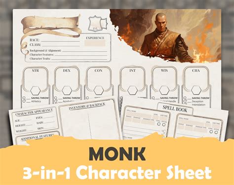 Dnd 5e Monk Character Sheet High Quality Fillable Pdf For 5th Edition