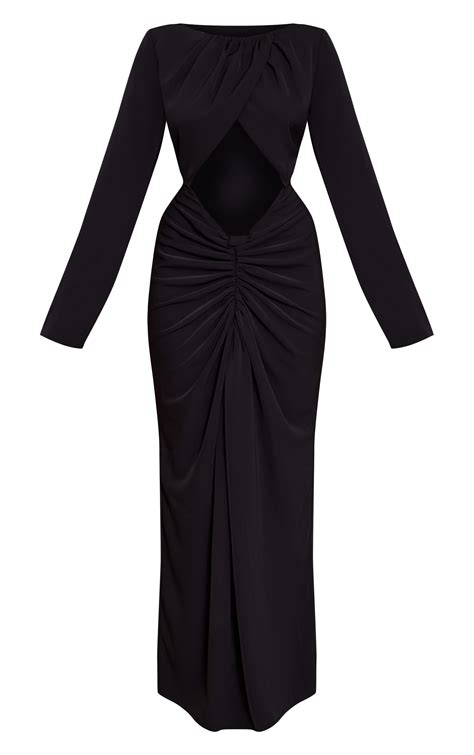 Black Cut Out Detail Woven Long Sleeve Maxi Dress | Dresses | PLT IRE