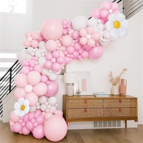 Kit Arche Ballons Rose Pcs Ballons Fleur Marguerite Rose Et Blanc