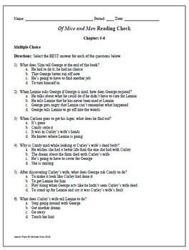 Of Mice And Men Chapters Quiz Multiple Choice And Short