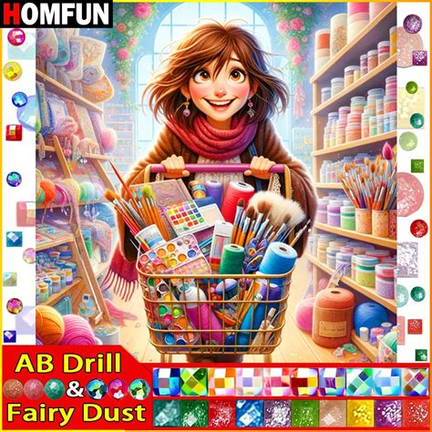 Homfun Fairy Dust Ab Full Drill Diamond Painting Portrait Girl Store