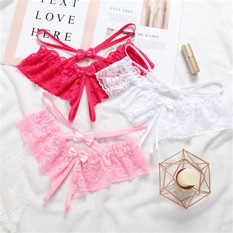 Women Sexy Lingerie Erotic Open Crotch Panties Lace Transparent Crotchless Underwear Underpants