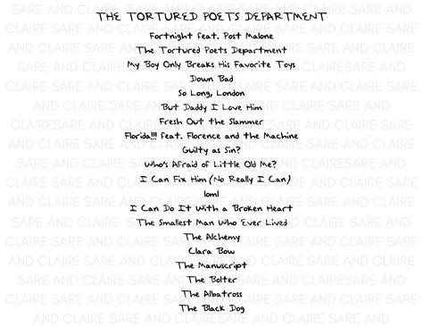 The Tortured Poets Department Tracklist Png and Svg - Etsy