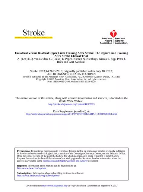 Pdf Unilateral Versus Bilateral Upper Limb Training After Stroke The Upper Limb Training