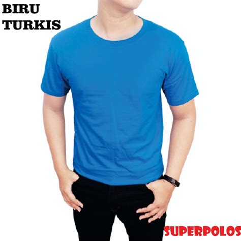 Jual Biru Turkis Turquoise Pendek Kaos Polos Combed S Katun Pria