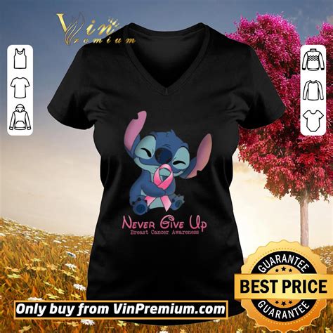 Official Stitch Never Give Up Breast Cancer Awareness Shirt Kutee Boutique