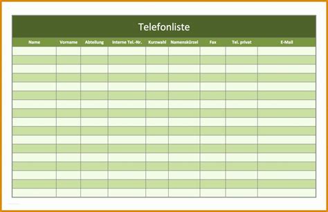 Berraschen Telefonverzeichnis Als Excel Vorlagen Kostenlos