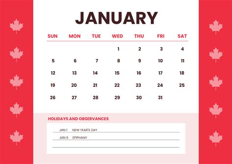 Free 2025 Canada Calendar With Holidays Template Edit Online