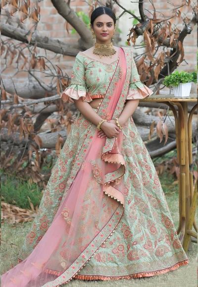 Pista Green Pashmina Embroidered Lehenga Choli 1129