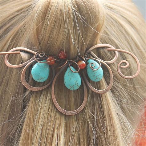 Boho Hair Clip Beaded Hair Barrette Turquoise Hair Jewelry Flower