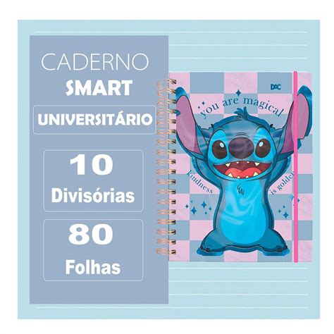 Caderno Smart Universitário Stitch Disney 80 folhas Tira e Põe dac em