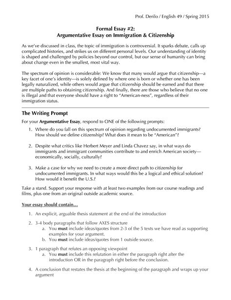 Sample Argumentative Essay On Immigration Templates At