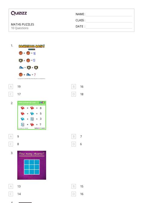 Math Puzzles Worksheets For Th Class On Quizizz Free Printable