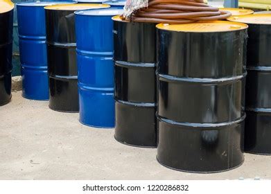 Industry Oil Barrels Chemical Drums Stacked Stock Photo