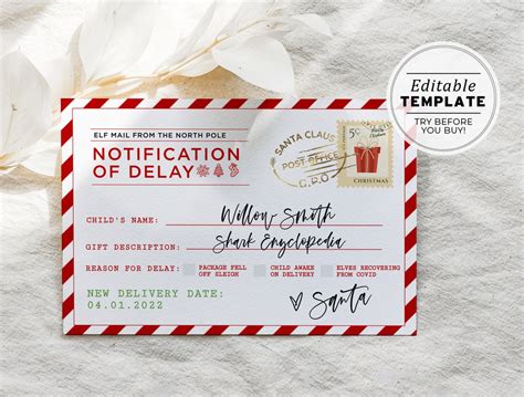 Editable Delayed Christmas Gift Printable Christmas Gift Voucher Late