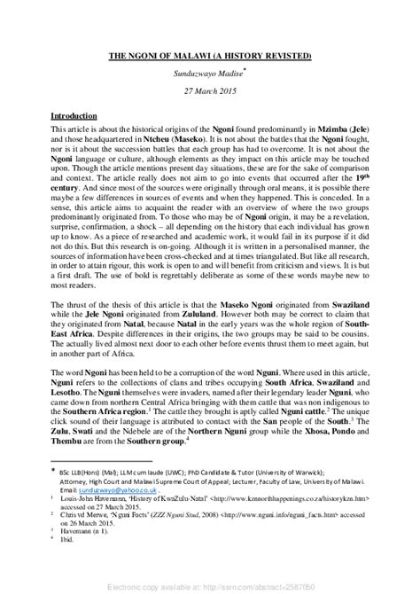 (PDF) The Ngoni of Malawi (A History Revisited)