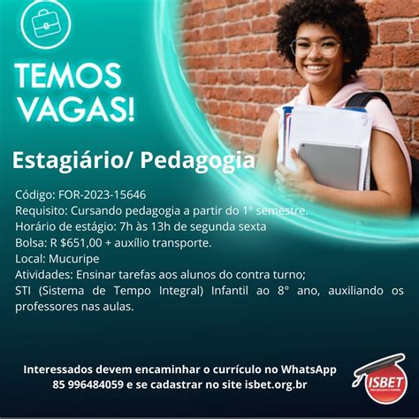 Vaga De Est Gio Em Pedagogia Portal Vagas