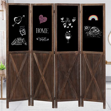 Buy 5 8Ft Tall Wood Room Divider With Chalkboard Panels 4 Panel Rustic