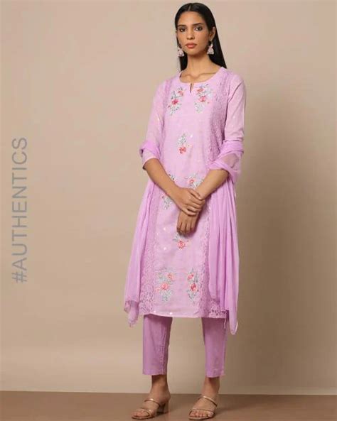 Buy Embroidered Cotton Lurex Dobby Straight Kurta Set Online At Best